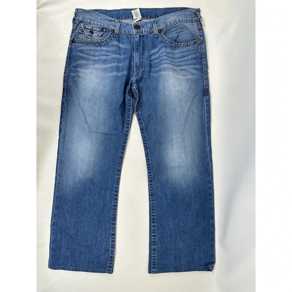 True Religion Jeans Mens 40x30‎ Ricky Super T Flap Pockets Blue HEMMED